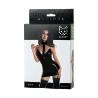 955029-L - Платье с чокером Glossy Ivy из материала Wetlook, черное - L 
