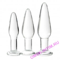 912306 - Набор анальных втулок Sexus Glass, стекло, прозрачный, 14/12,5/12 см, 4/3,5/3 см 