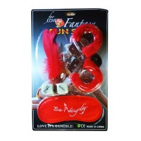 EH 1811-203R - Набор игровой красный: наручники с мехом, маска, перо  и кубики "For Lovers Fantasy"